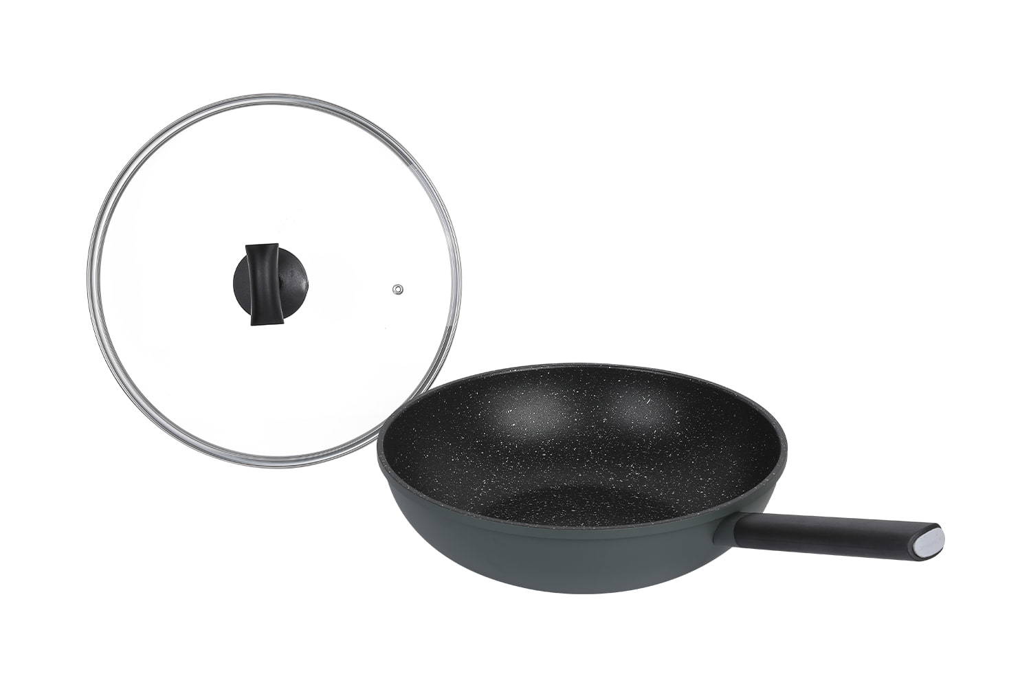 CF-CLB3263D Imitation die-casting wok-With glass lid, imitation die-cast medical stone 32 non-stick wok