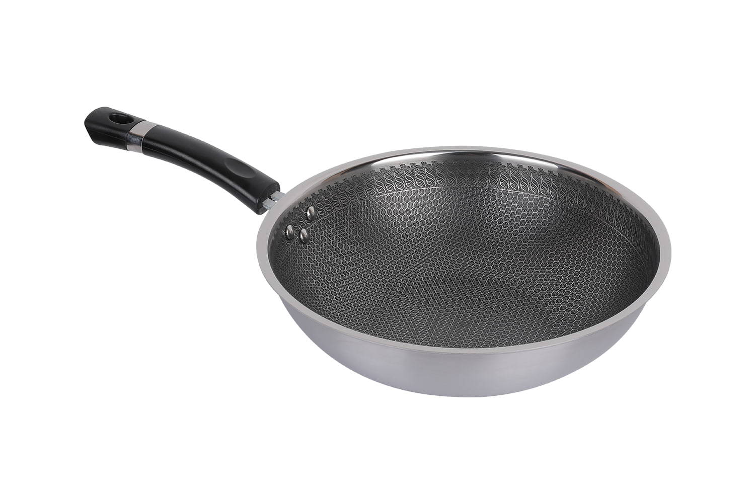 CF30C-CJ538 Stainless Steel Wok with Glass Lid, Etching Non-Stick Coating, Scratch-resistant, household